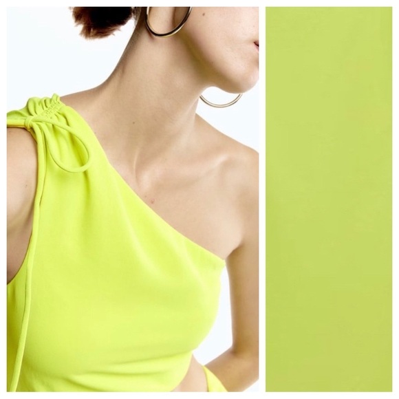 NWT. Zara Lime Green Asymmetric Draped Midi Dress. Size XS. - Picture 3 of 9